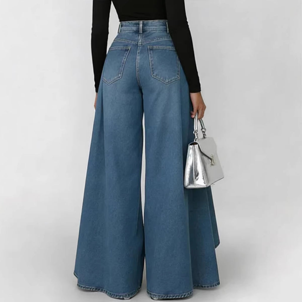 Womens Solid Color Wide Leg Straight Pants