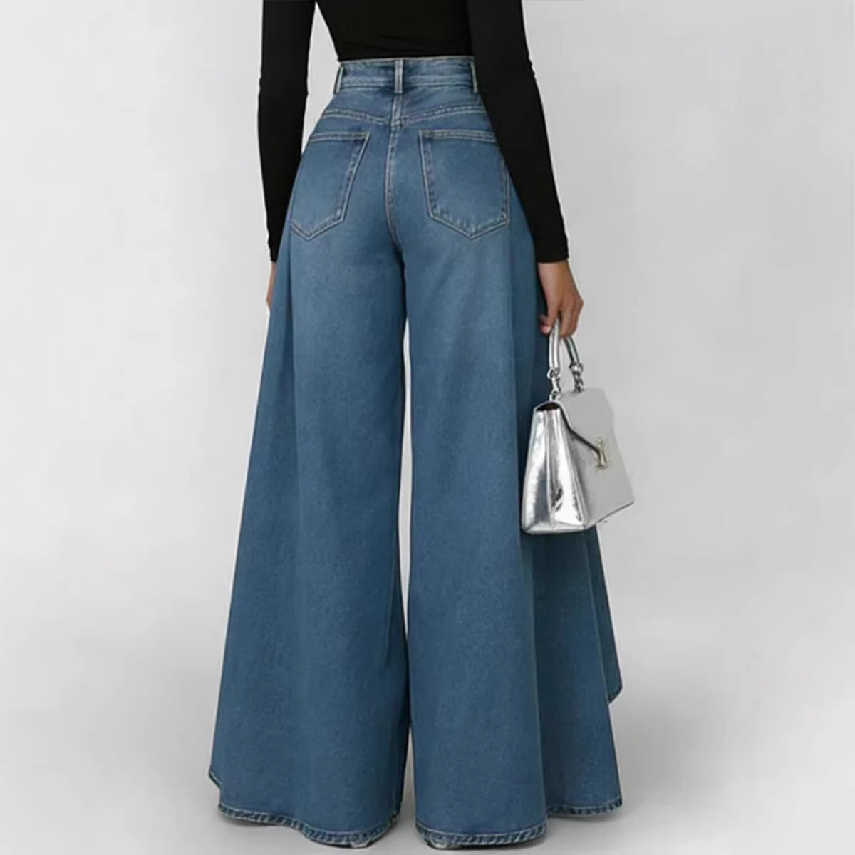 Womens Solid Color Wide Leg Straight Pants