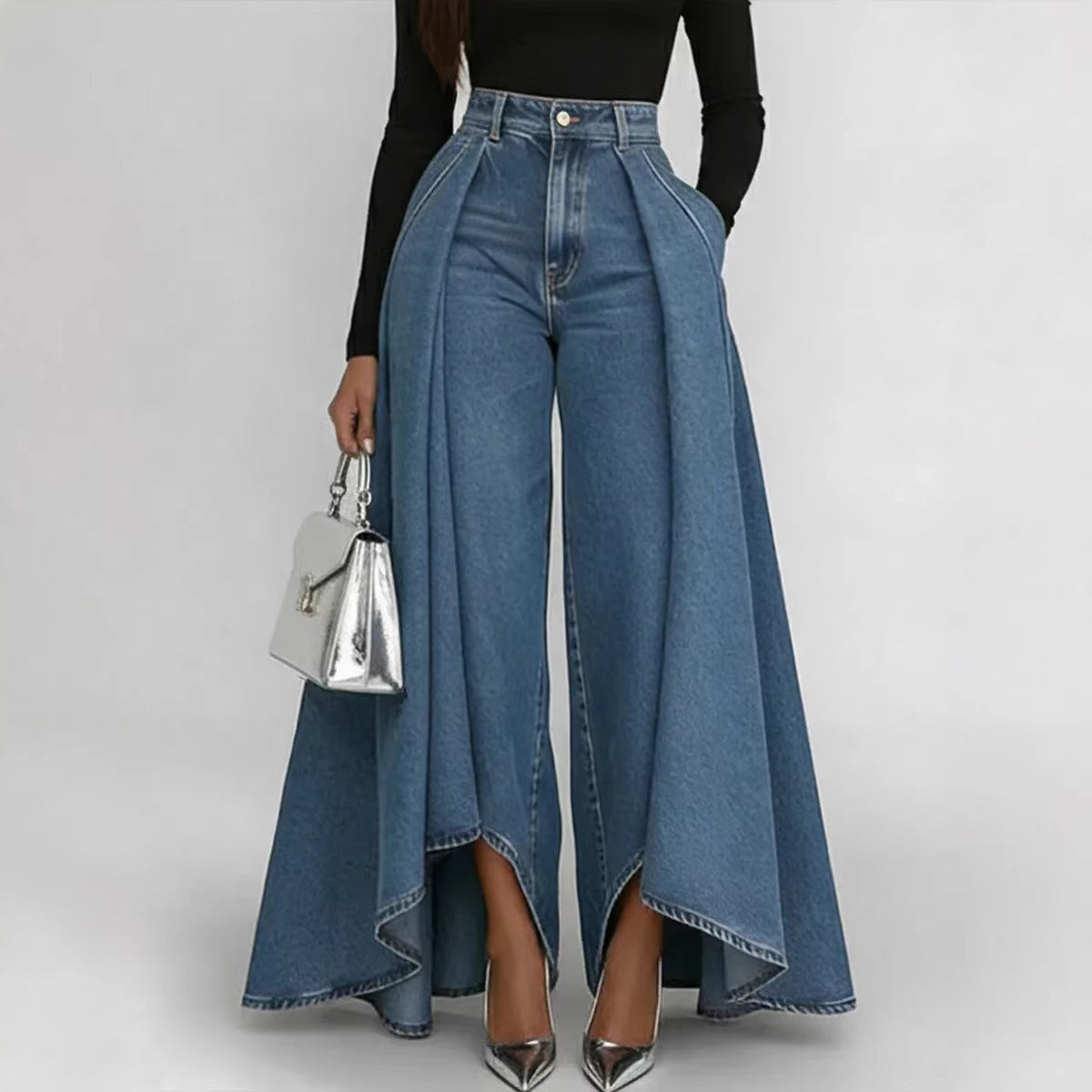 Womens Solid Color Wide Leg Straight Pants