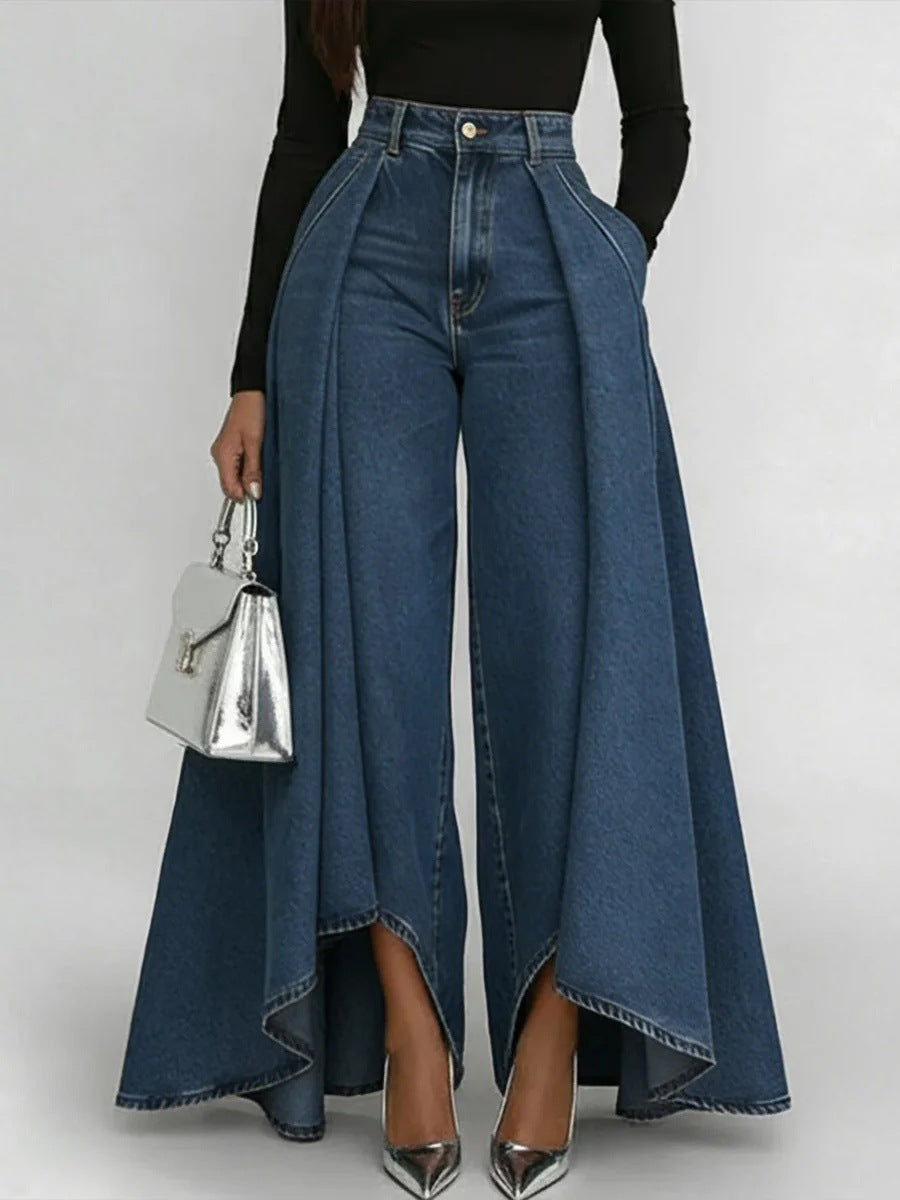 Womens Solid Color Wide Leg Straight Pants