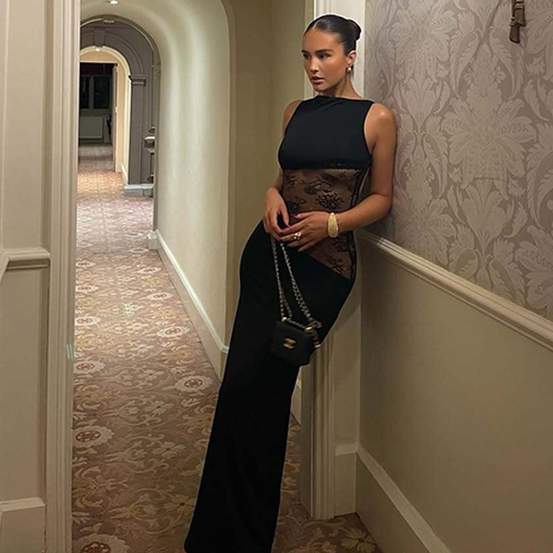 Elegant Sheer Lace Backless Dress