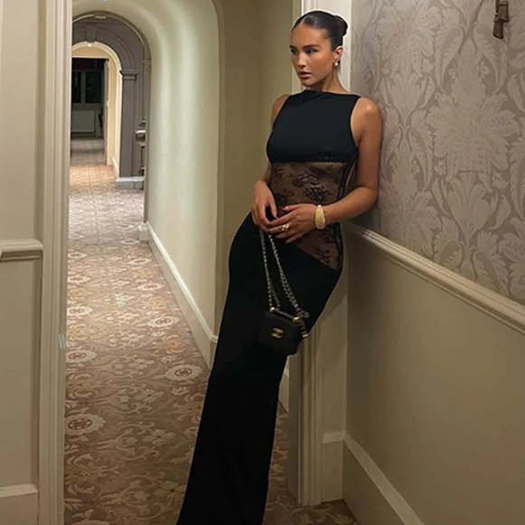 Elegant Sheer Lace Backless Dress