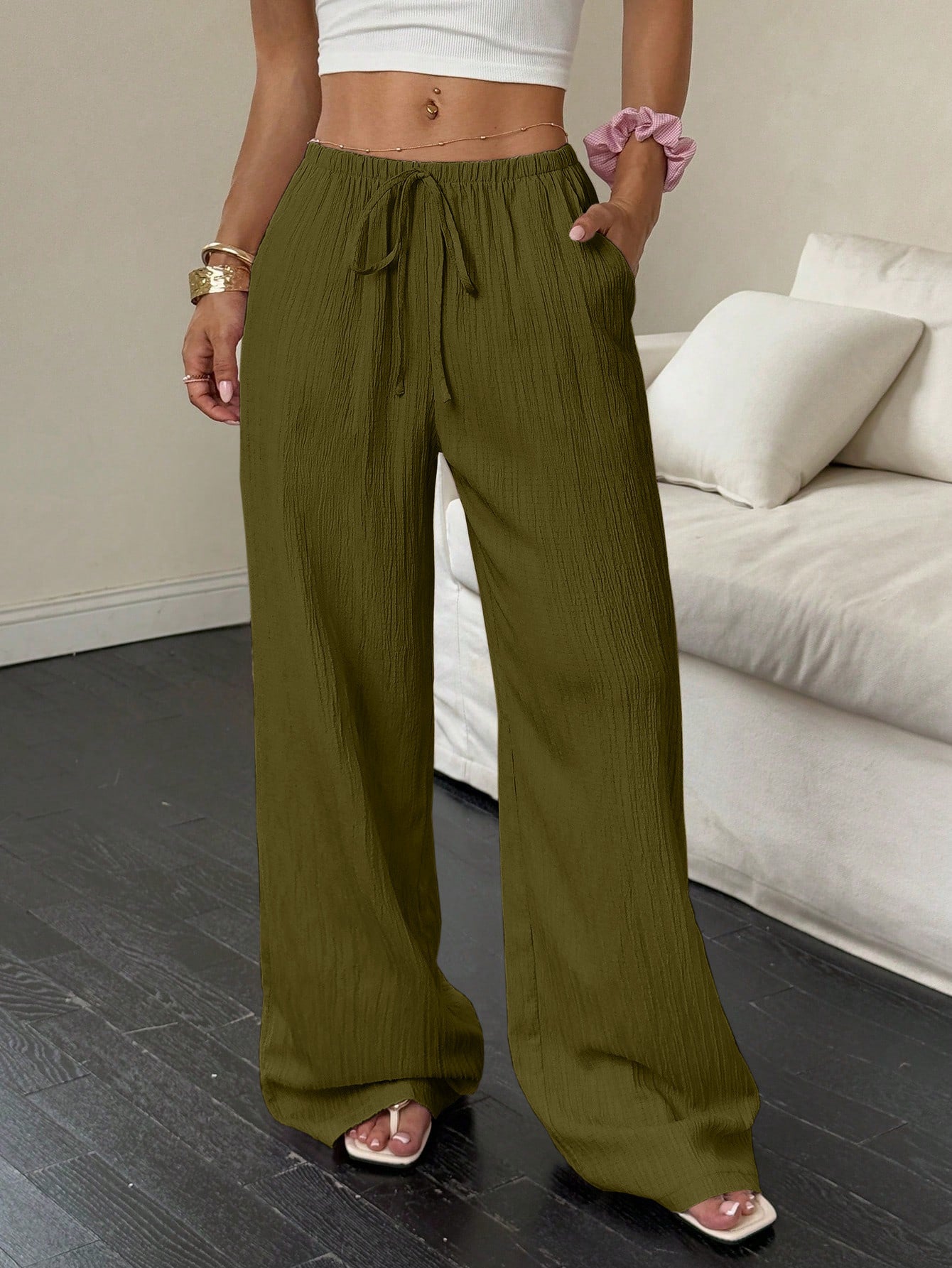 Women's Casual Pants with Diagonal Pockets