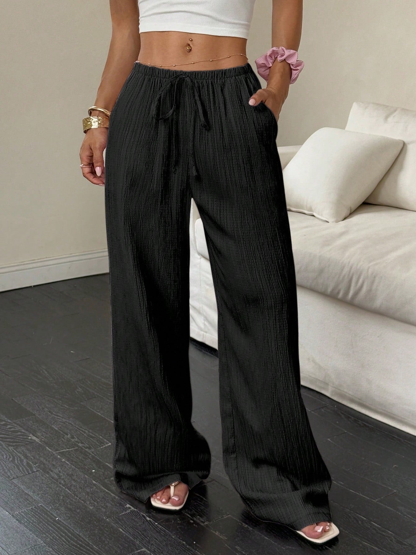 Women's Casual Pants with Diagonal Pockets